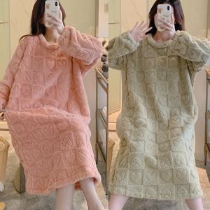 스퀘어 하트 수면 잠옷 원피스 겨울잠옷 양털잠옷 수면잠옷세트 여성잠옷 극세사잠옷 홈웨어 파자마 커플잠옷  원피스잠옷