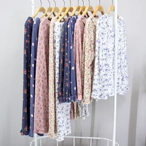 여성 피치기모 플라워 오픈상하 잠옷세트 [JB8603]오픈형잠옷 여성실내복