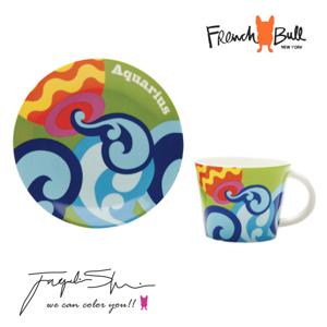 프렌치불 별자리 머그컵과 원형접시7인치 2P세트 물병자리