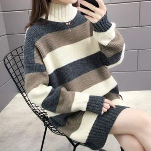 [브리치]  / NK1056 캐주얼 데일리 단가라 목폴라 롱 니트티