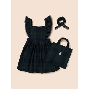 에이프런형 체크 원피스&샤 헤어슈슈&미니 백 3SET - 그린