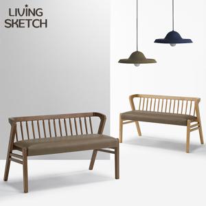 칼리오 2인 벤치[착불]고무나무 원목 등받이 식탁 의자