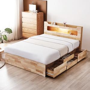 브리더 LED 4단 수납 원목 퀸 침대 프레임 Q DF920244