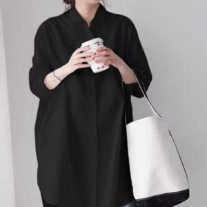 여성 오버핏 스트라이프 빅사이즈 롱 셔츠 블라우스 블랙블라우스 흰블라우스 스트라이프셔츠