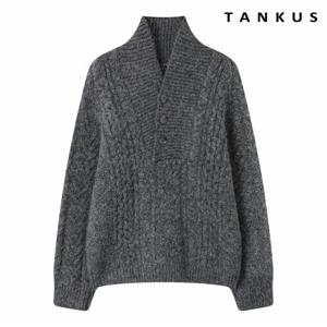 정상가:89,000원 ㅣ V넥 반버튼 꽈배기 오버핏 긴팔 니트 (TX4KP030L0)