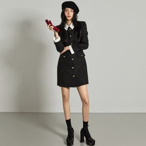 D5395 트위드 배색 카라 원피스