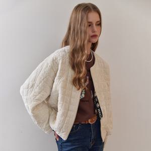 벨벳 퀼팅 노카라 집업 점퍼