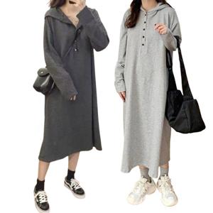 빅사이즈 루즈핏 후드 긴팔 가을 롱 원피스 가을원피스