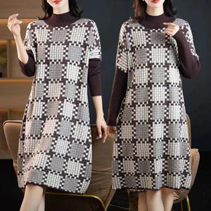 원피스 여성가을원피스 빅사이즈여성의류 여성원피스 빅사이즈원피스 엄마옷 빅사이즈 여성 체크 롱니트 원