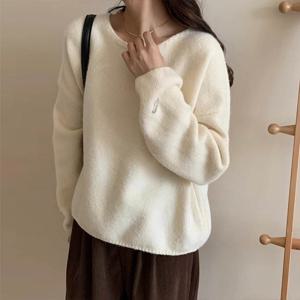 여성용 아르엘 루즈 심플 라운드 긴팔 니트 티셔츠