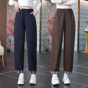 여자 가을 겨울 기모 바지 하단 체크 밴딩 팬츠 겨울 방한 와이드 팬츠