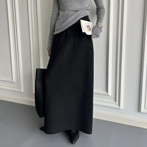 여성 가을 겨울 모직 스커트 트임 하이웨스트 날씬해 보이는 빅사이즈 롱 스커트