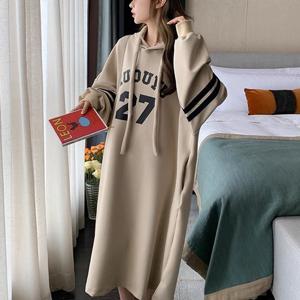 KNMAT스타일리쉬한 롱맨투맨 춘추 빅사이즈 여성 롱스커트 겨울 루즈핏 맨투맨 롱티원피스 겨울 레터링 홈