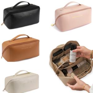 1+1 대용량 여행용 화장품파우치 가죽 메이크업 정리함 수납 가방
