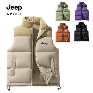 지프 JEEP SPIRIT 추동 배색 민소매 보온 캐주얼 아웃도어 스포츠 하이넥 베스트