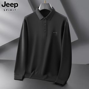JEEP SPIRIT 남성 긴팔티셔츠 가을 칼라넥 트렌디 자수 티셔츠