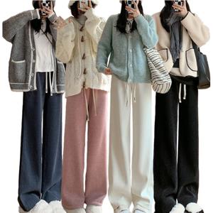 1+1 겨울 여성 기모 와이드 팬츠 밴딩 골덴 바지 일자핏 오버핏 여자 루즈핏 트레이닝