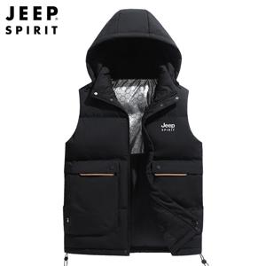 JEEP SPIRIT 남성 그래핀 발열 코튼 조끼 겨울 후드 조끼
