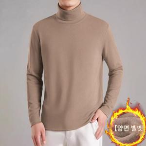 남성용 양면 플리스 하이넥 발열 긴팔 티셔츠
