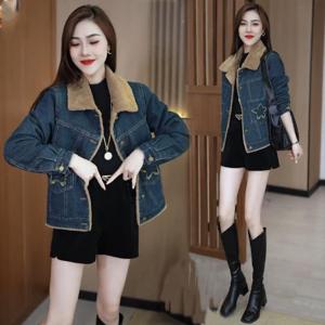 여성 따뜻한 털안감 카라넥 청 자켓