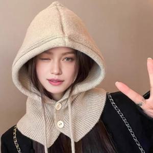 버튼 울 니트 바라클라바 겨울 스키 후드 넥워머 방한 목토시 D31