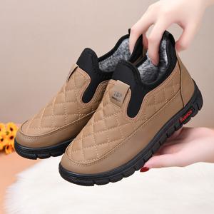 BLTER 여성 겨울 방한화 가죽 발수방한 미끄럼방지 슬립온 발편한 단화 기모 털 따뜻한 패션 볍고 편한 여