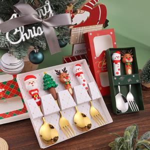 1+1 크리스마스 커트러리 세트 크리스마스 캐릭터 스푼 포크 4pc