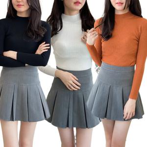 반폴라 골지 니트 긴팔 여성 가을 데일리 슬림핏 반목티 스웨터 OFS-WKNT1