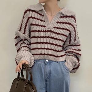 브이넥니트 크롭 가을 겨울 카라 여성 니트 스웨터 OFS-WKNT29