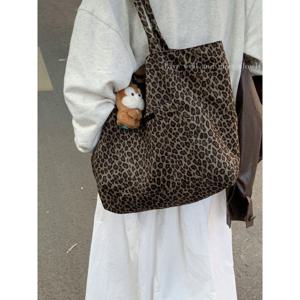 복고 표범무늬 큰 가방 여자 2025 게으른 풍 토트백 스웨이드 벨트 대용량 어깨 가방