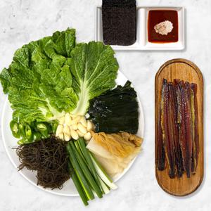 구룡포 과메기 5마리 10쪽 야채 풀세트 11종 씻은 묵은지 구성