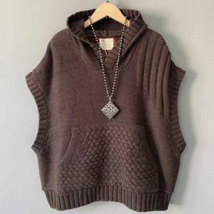 여성 니트조끼 가을 빅사이즈 후드 빈티지 심플 루즈핏 트렌디 편한 캐주얼 숏 톱