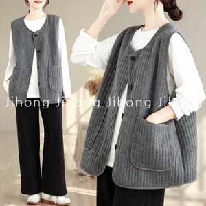 지홍 누빔 롱 베스트 조끼 내추럴 루즈핏 빅사이즈 오버핏