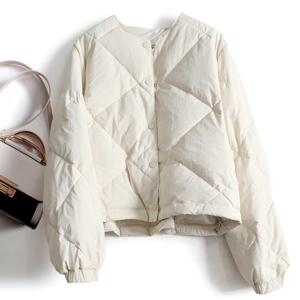여성 노카라 패딩 다이아몬드 퀼팅 누빔 점퍼 겨울 캐주얼 경량 자켓