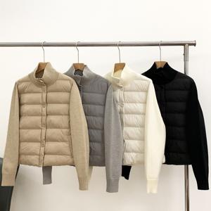 여성 하이넥 니트 패치 코트 양모 패딩 점퍼