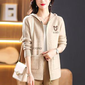 여성 빅사이즈 기본 후드 니트 가디건 심플 루즈핏 캐주얼 소프트 스웨처