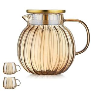 골드 스트라이프 대용량 내열 유리 티포트 찻잔 세트