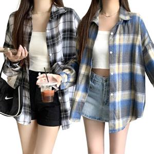 여성 가을 오버핏 루즈핏 긴팔 남방 체크셔츠