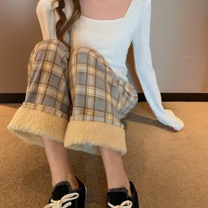 커플 체크 양털 기모 파자마 바지 겨울 남녀공용 잠옷 하의 데일리 와이드핏  도톰 홈웨어  LAPFP591