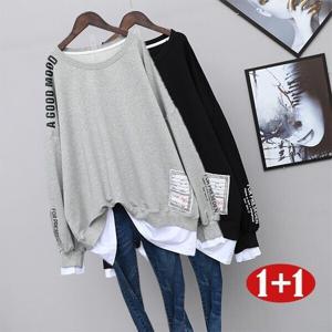 150kg 1+1 긴팔 투피스 맨투맨 여춘 가을 미디엄 롱 오버핏 코트