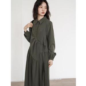 150kg까지 셔츠원피스 여춘추 빅사이즈 스냅느낌 롱스커트