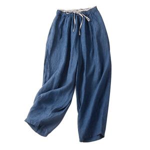 봄가을 와이드 빅 사이즈 9부 팬츠캐주얼 밴딩 린넨 팬츠