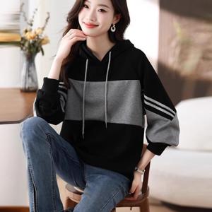 KNMAT심플 시크 패션 봄가을 캐주얼 여성 후드티 배색 루즈핏 데일리 후드티