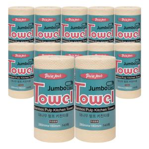 개별포장 3겹 280x180 점보사이즈 뱀부 키친타올 140매 x11롤+1롤 100% 대나무펄프