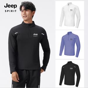 지프 JEEP SPIRIT 아웃도어 바람막이 캐주얼 트레이닝 조깅 피트니스 하이넥 긴팔 티셔츠 반집업 상의