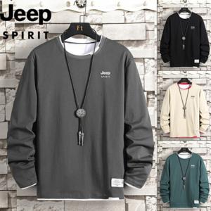 지프 JEEP SPIRIT 순면 레깅스 남춘추 슬림핏 긴팔 라운드 무지 맨투맨 티셔츠