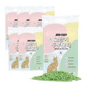 제리코지 고양이 두부모래 7L X 6개 녹차향 먼지날림 최소화 변기처리가능