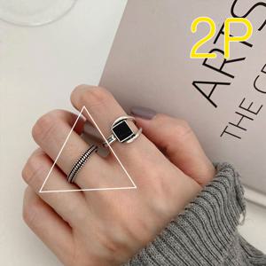 블랙 스퀘어 큐빅반지 오픈링 패션 반지 검지반지 2P