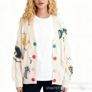 자수 스웨터 여자 가을 겨울 신상 알파벳 디자인감 루즈한 니트 코트