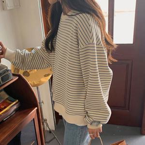 스트라이프 맨투맨 오버핏 단가라 루즈핏 티셔츠